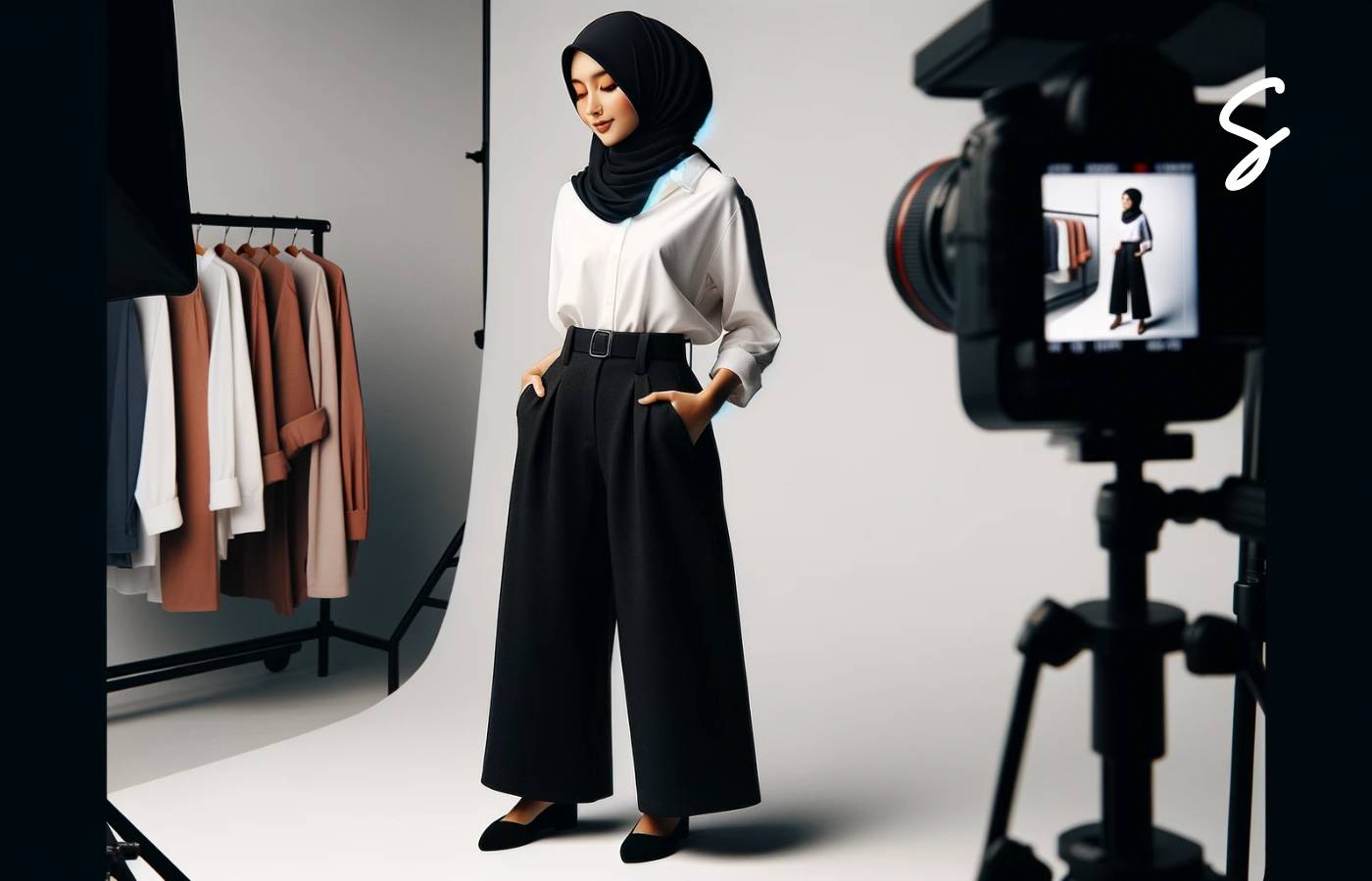 OOTD Kulot Hitam dan Kemeja Putih Berhijab