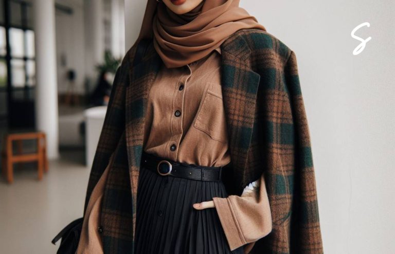 Inspirasi OOTD Rok Plisket dengan Kemeja untuk yang Berhijab