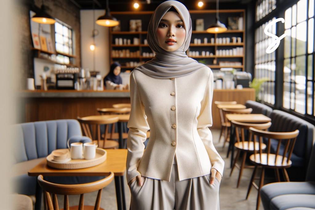Kemeja Cream dan Celana Abu-abu