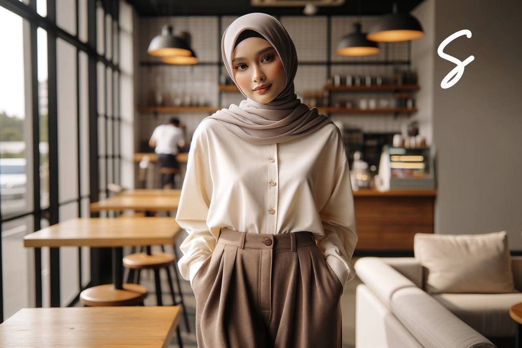 Kemeja Cream dan Celana Cokelat