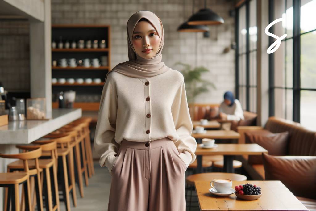 Kemeja Cream dan Celana Pink