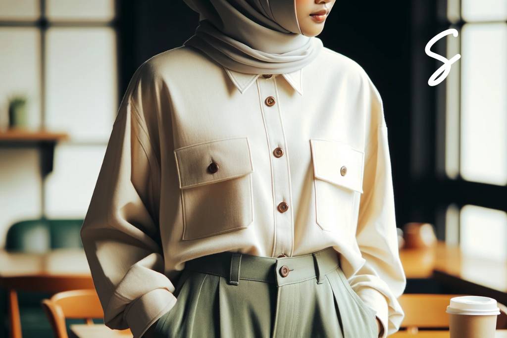 Kemeja Cream dan Hijau Sage