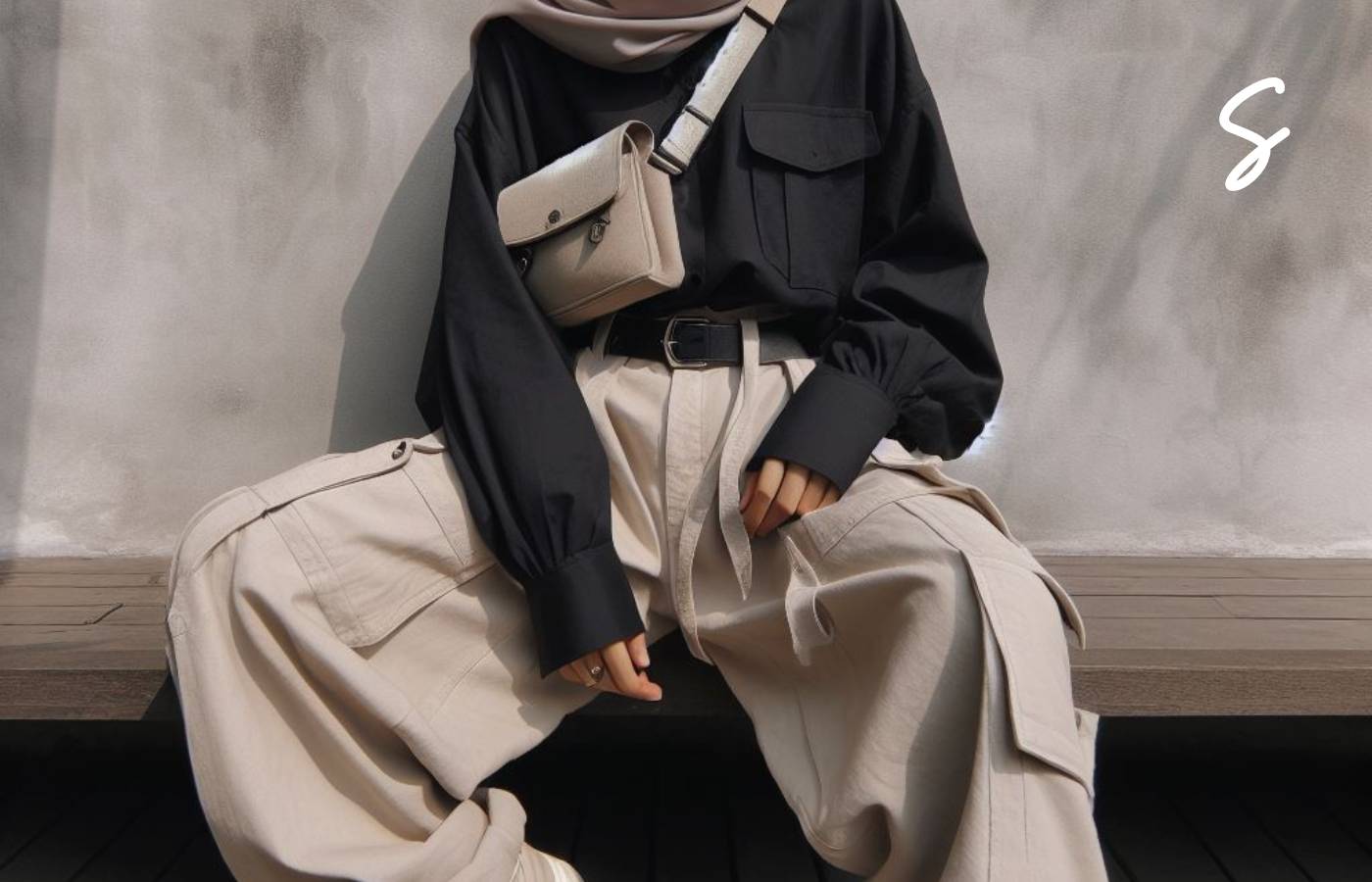 7 Ide Style Kemeja Hitam Celana Cream untuk yang Berhijab