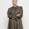Gamis Shimmer Wanita Mewah Warna Army dengan Payet Shenada - Depan 4