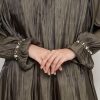 Gamis Shimmer Wanita Mewah Warna Army dengan Payet Shenada - Zoom Detail