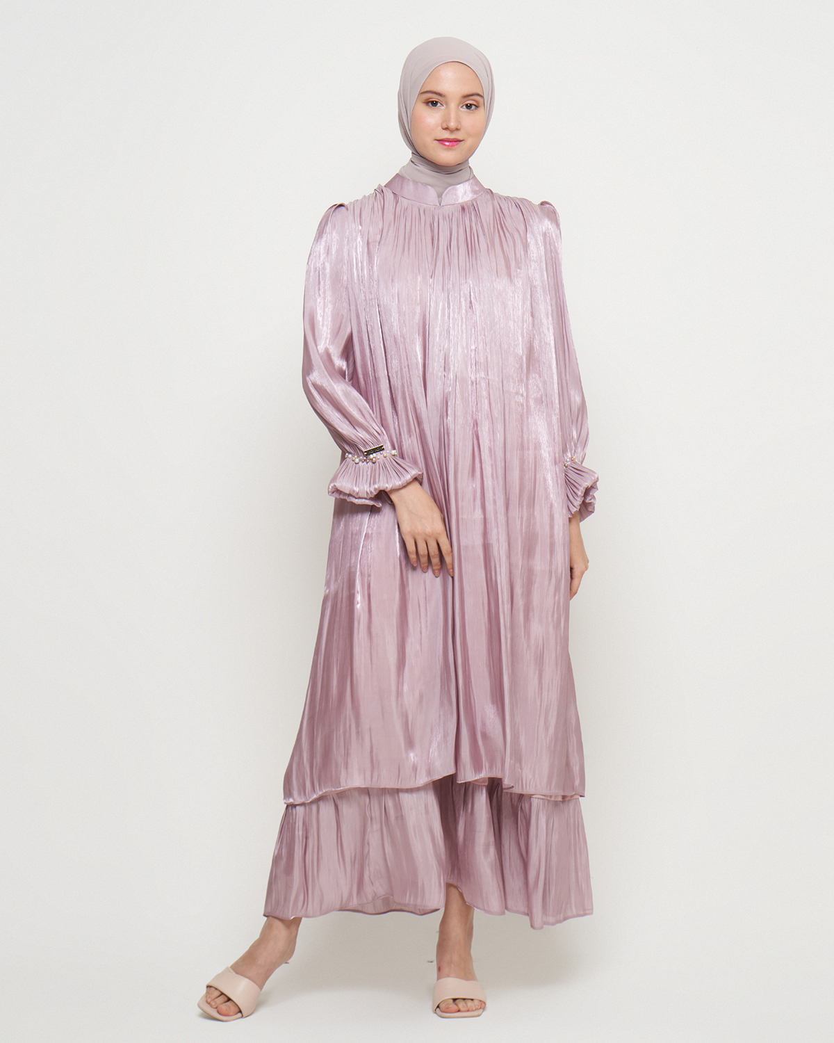 Gamis Shimmer Wanita Mewah Warna Irish dengan Payet Shenada - Depan 1