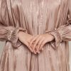 Gamis Shimmer Wanita Mewah Warna Mocca dengan Payet Shenada - Zoom Detail