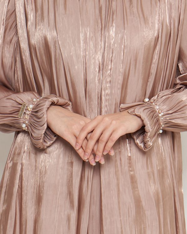 Gamis Shimmer Wanita Mewah Warna Mocca dengan Payet Shenada - Zoom Detail