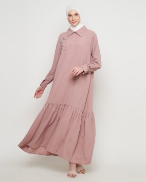 Gamis Wanita Mewah Warna Rosy Brown dengan Payet Shenada