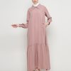 Gamis Wanita Mewah Warna Rosy Brown dengan Payet Shenada - Depan 2 - Potrait