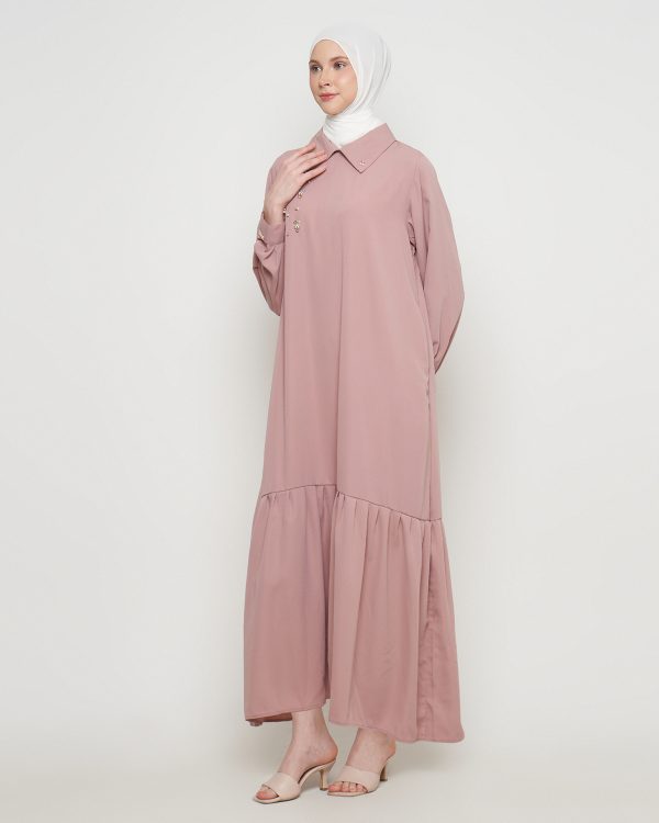 Gamis Wanita Mewah Warna Rosy Brown dengan Payet Shenada - Depan 3 - Potrait