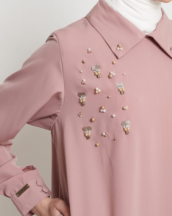 Gamis Wanita Mewah Warna Rosy Brown dengan Payet Shenada