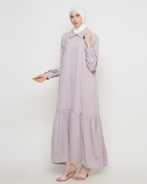 Gamis Wanita Mewah Warna Thistle dengan Payet Shenada