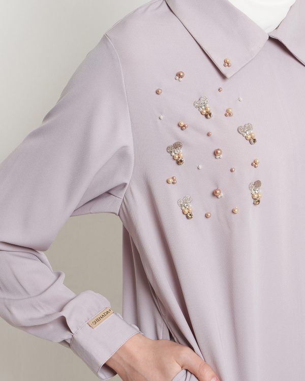 Gamis Wanita Mewah Warna Thistle dengan Payet Shenada