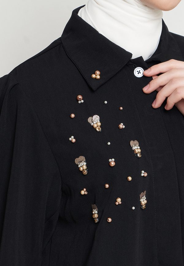 Kemeja Wanita Hitam Mewah - Shenada Eleganza Black - Payet