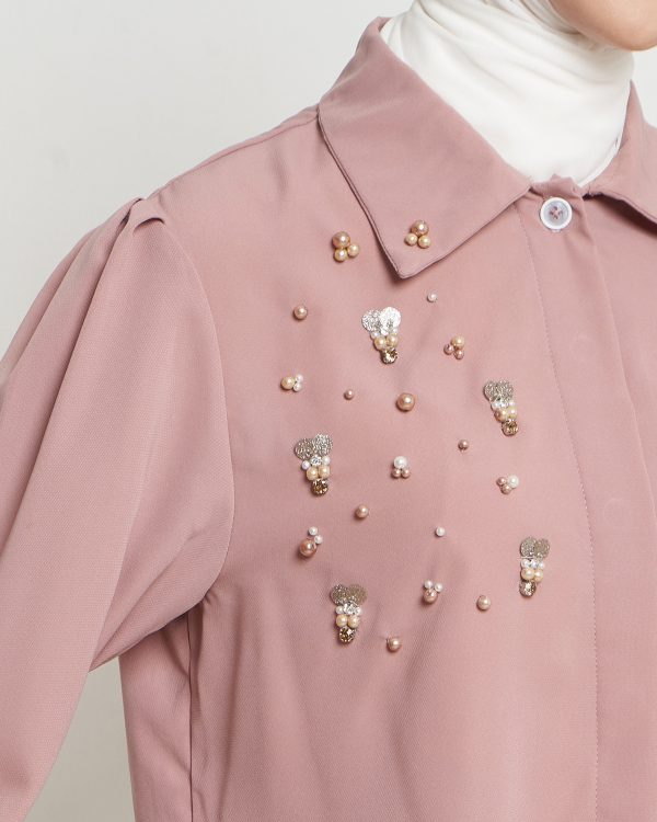Kemeja Wanita Mewah Warna Rosy Brown dengan Payet Shenada