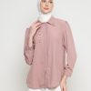 Kemeja Wanita Mewah Warna Rosy Brown dengan Payet Shenada